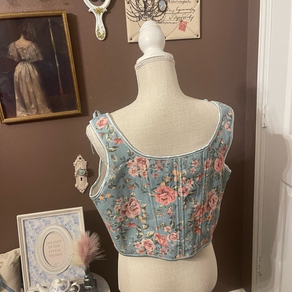Scarlet Darkness Renaissance Floral Underbust Vintage Boned Corset Belt top - Picture 10 of 13